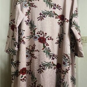 Southern Stitch Floral Long Sleeve Dress - Pink with Maroon Flowers